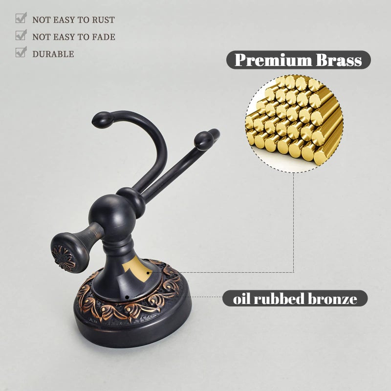 Leyden Oil Rubbed Bronze Towel Hooks, Antique Robe Hooks Brass Coat Double Clothes Hanger for Bathroom - Image 2